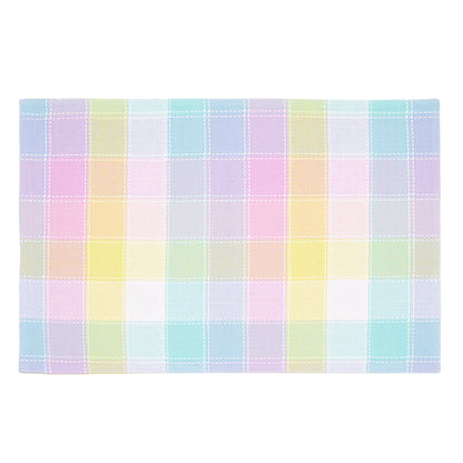 Hana Color Block Plaid Table Linens table linens displayed as a coordinated tabletop setting.