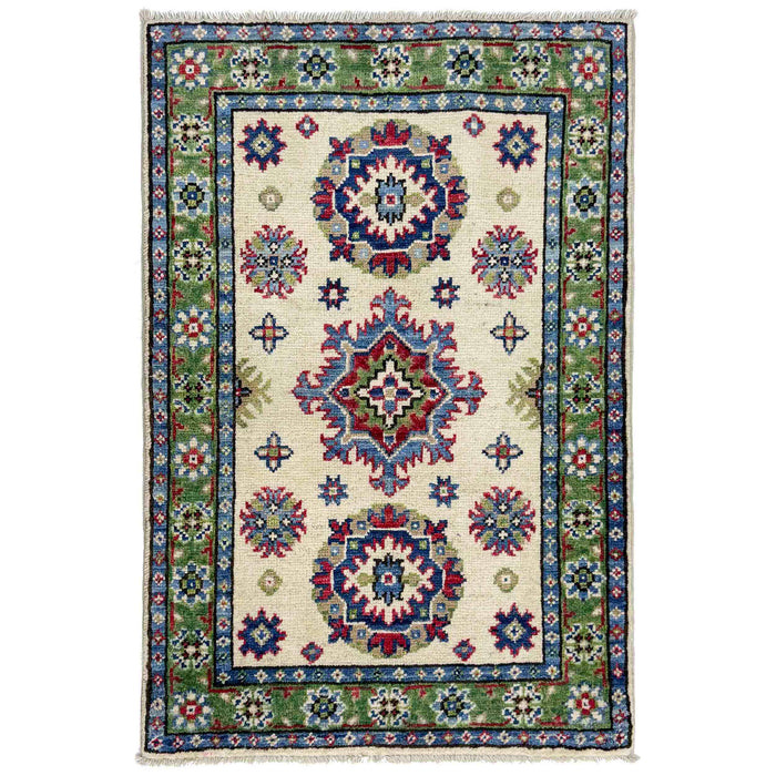 Kazak Rug Handmade Beige Medallion 2 x 3 ft