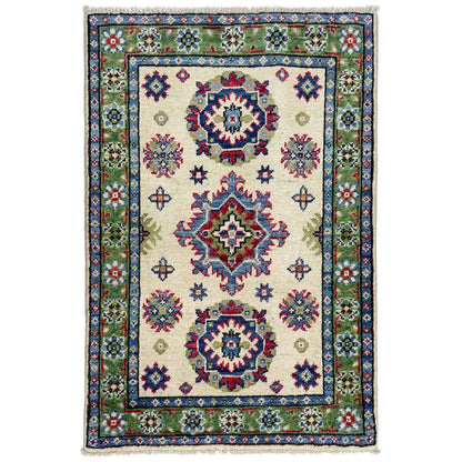 Kazak Rug Handmade Beige Medallion 2 x 3 ft