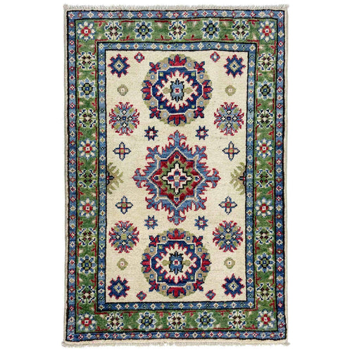 Kazak Rug Handmade Beige Medallion 2 x 3 ft