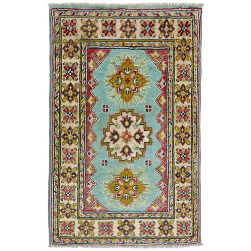 Kazak Rug Handmade Blue Medallion 2 x 3 ft