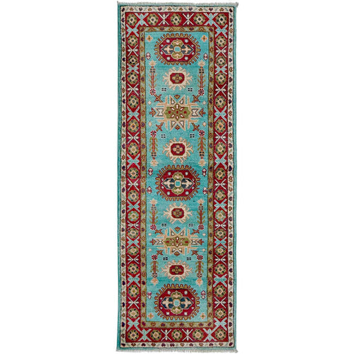 Kazak Rug Handmade Blue Medallion 5' Runner