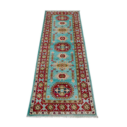Kazak Rug Handmade Blue Medallion 5' Runner
