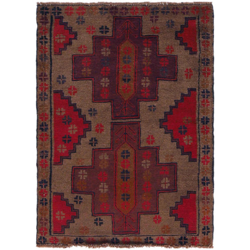 Baluchi Rug Handmade Brown Geometric 2x4 ft