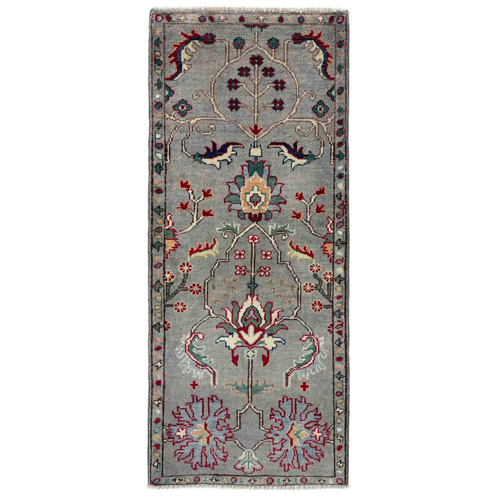 Sultani Area Rug Runner Handmade Gray Floral 5' Runner
