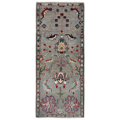 Sultani Area Rug Runner Handmade Gray Floral 5' Runner