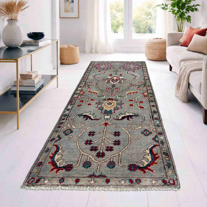 Sultani Area Rug Runner Handmade Gray Floral 5' Runner