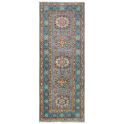 Kazak Rug Handmade Gray Medallion 5' Runner