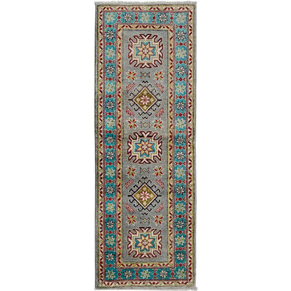 Kazak Rug Handmade Gray Medallion 5' Runner