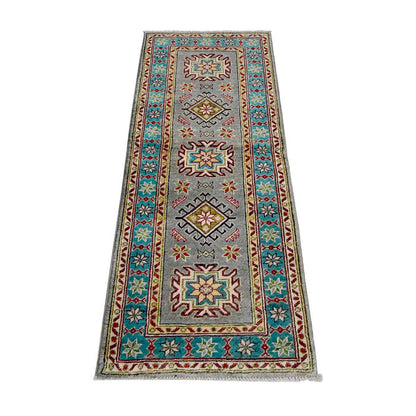 Kazak Rug Handmade Gray Medallion 5' Runner