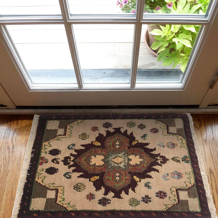 Handmade Wool Doormat Ivory Geometric