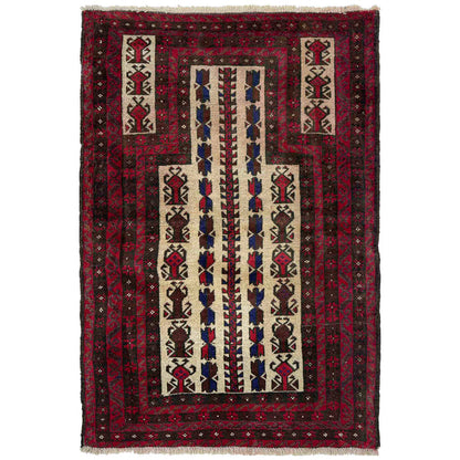 Baluchi Rug Handmade Multi Prayer Design 3x5 ft