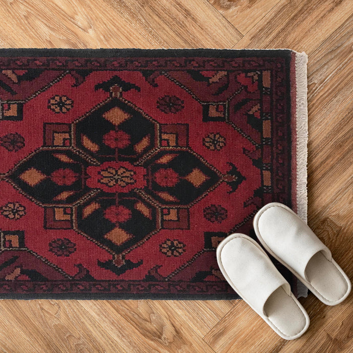 Handmade Wool Doormat Red Floral