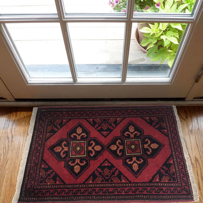 Handmade Wool Doormat Red Floral