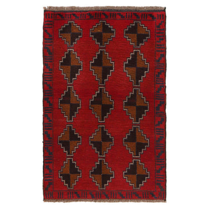 Baluchi Rug Handmade Red Geometric 3x5 ft