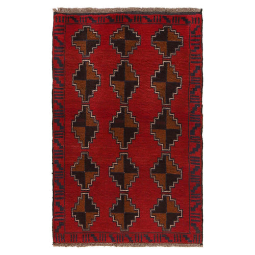 Baluchi Rug Handmade Red Geometric 3x5 ft