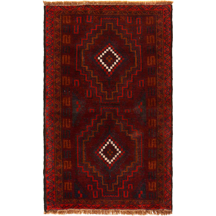 Baluchi Rug Handmade Red Geometric 3x5 ft