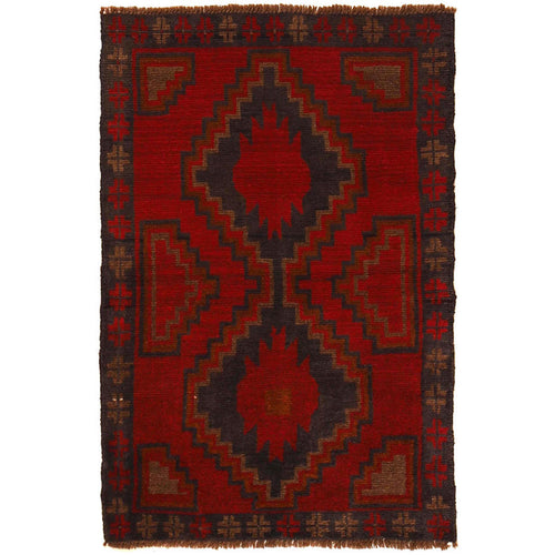 Baluchi Rug Handmade Red Geometric 2x4 ft