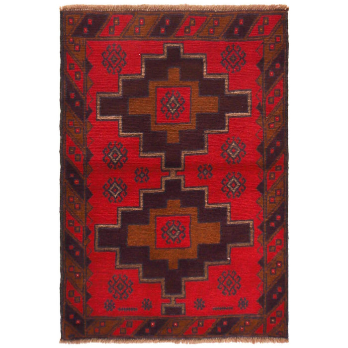 Baluchi Rug Handmade Red Geometric 2x4 ft