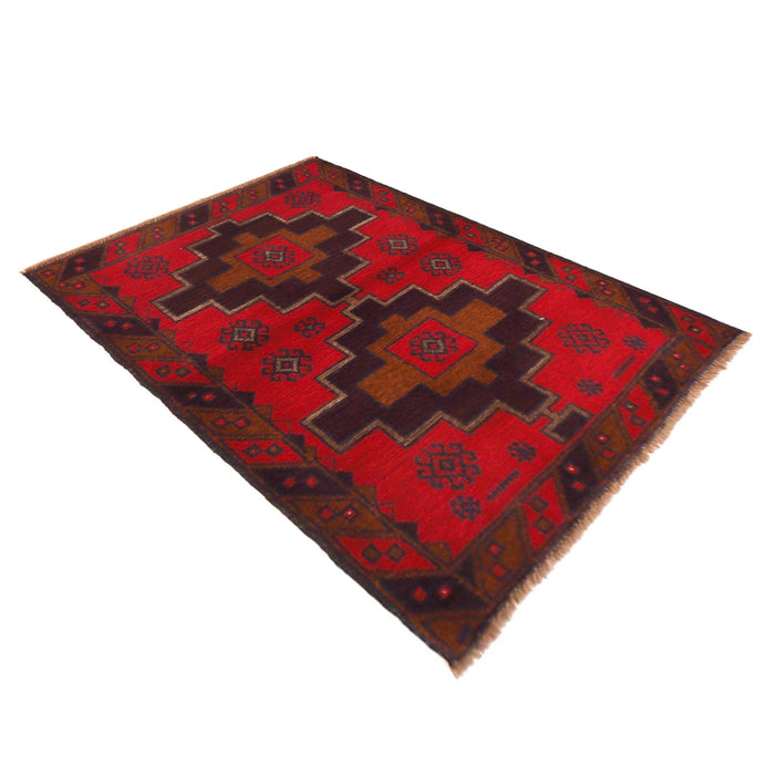 Baluchi Rug Handmade Red Geometric 2x4 ft