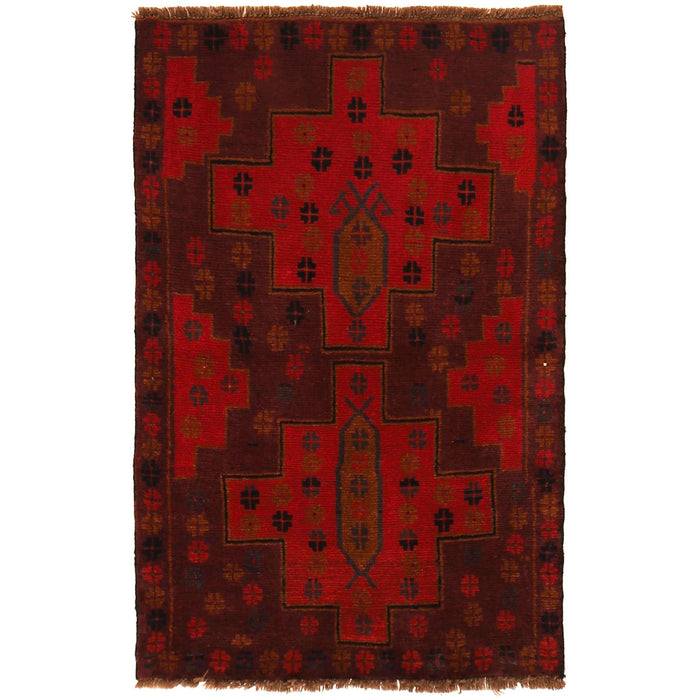 Baluchi Rug Handmade Red Geometric 2x4 ft