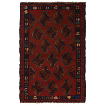 Baluchi Rug Handmade Red Geometric 2x4 ft