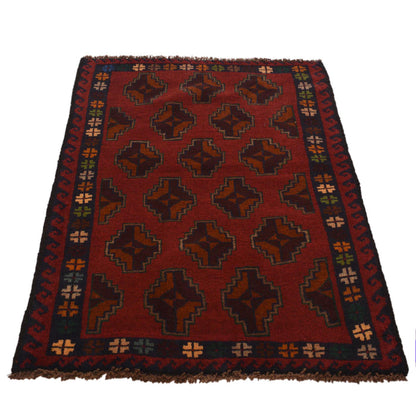 Baluchi Rug Handmade Red Geometric 2x4 ft