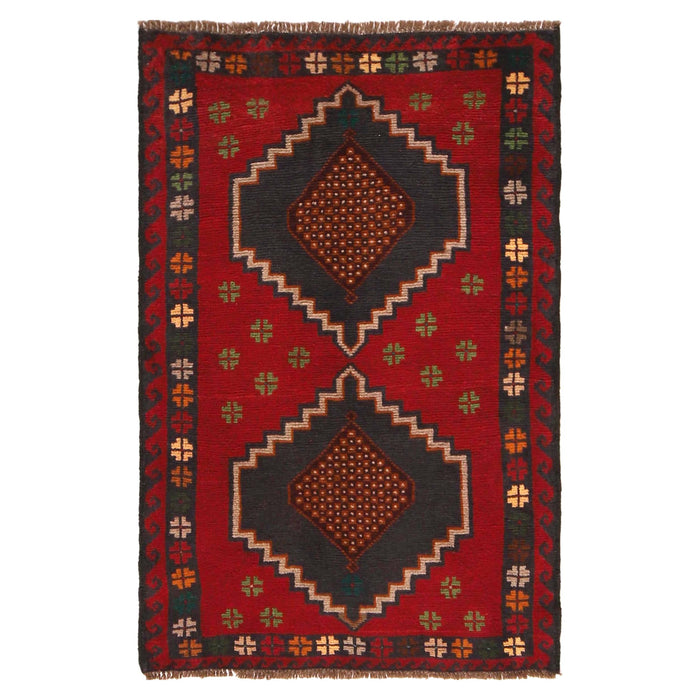 Baluchi Rug Handmade Red Geometric 3x5 ft