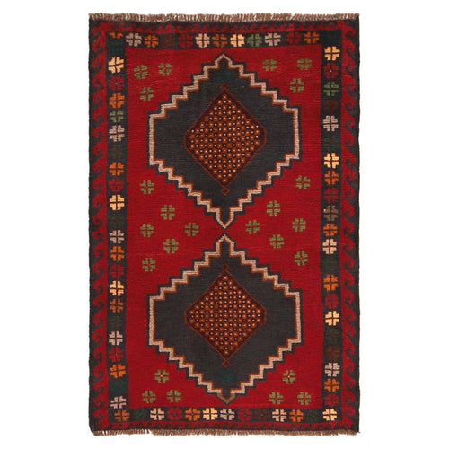 Baluchi Rug Handmade Red Geometric 3x5 ft