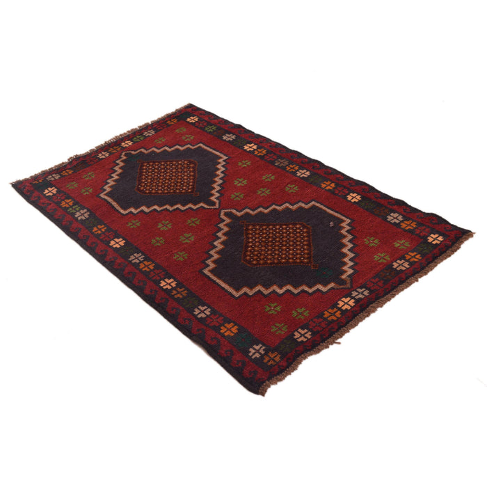 Baluchi Rug Handmade Red Geometric 3x5 ft