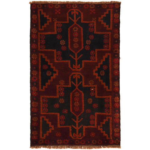 Baluchi Rug Handmade Red Geometric 2x4 ft