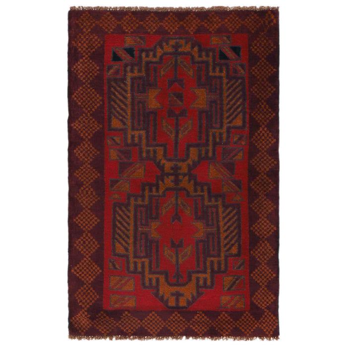 Baluchi Rug Handmade Red Geometric 2x4 ft