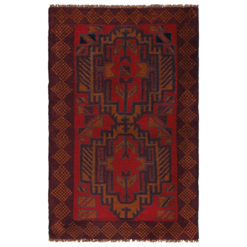 Baluchi Rug Handmade Red Geometric 2x4 ft