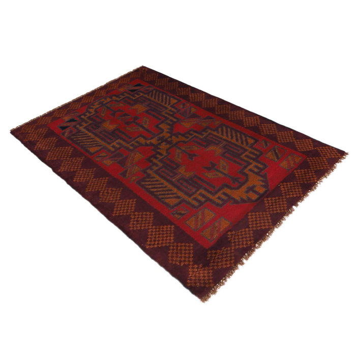 Baluchi Rug Handmade Red Geometric 2x4 ft