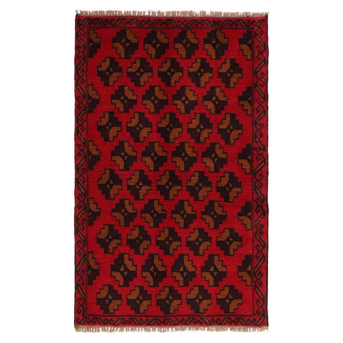 Baluchi Rug Handmade Red Geometric 2x4 ft