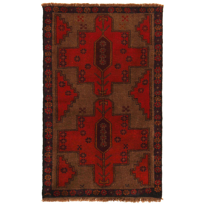 Baluchi Rug Handmade Red Geometric 3x5 ft