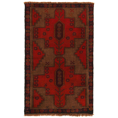 Baluchi Rug Handmade Red Geometric 3x5 ft