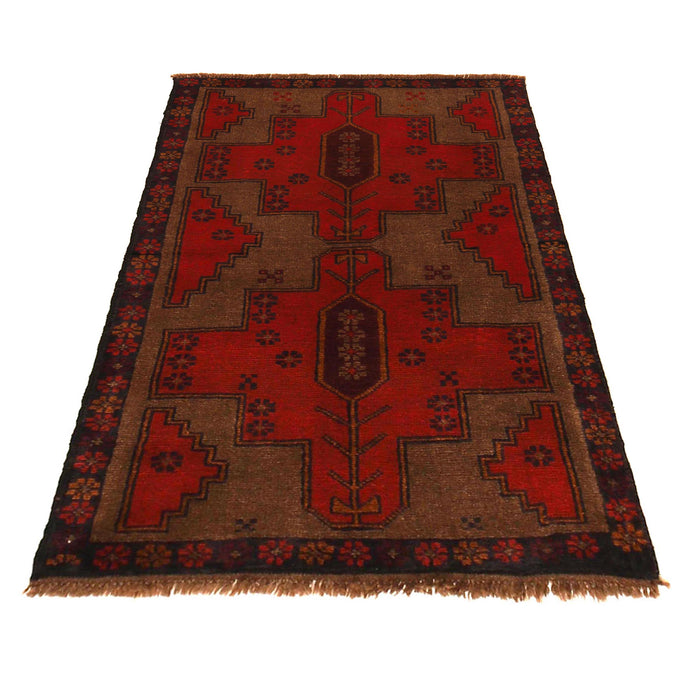 Baluchi Rug Handmade Red Geometric 3x5 ft