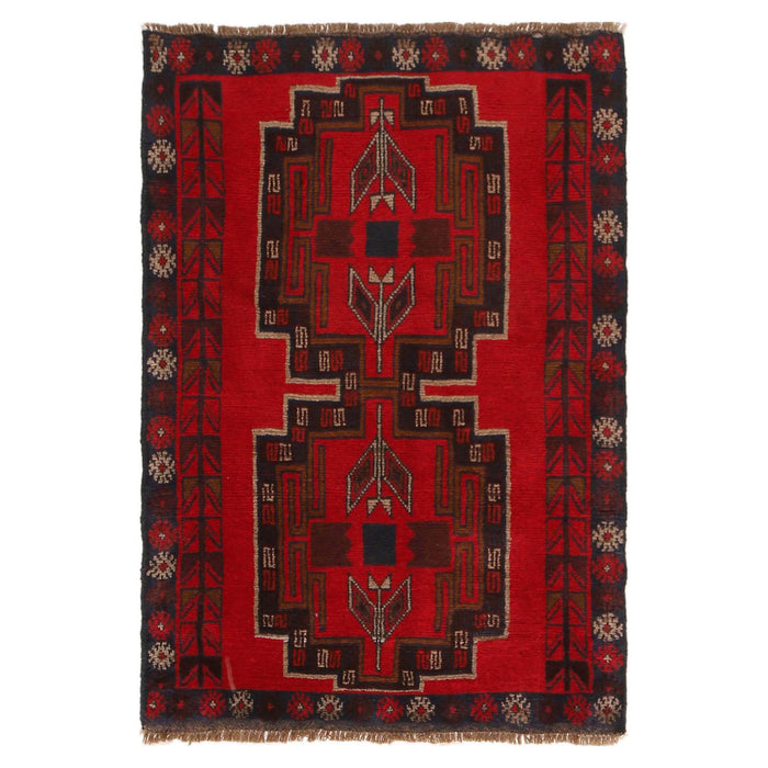 Baluchi Rug Handmade Red Geometric 2x4 ft