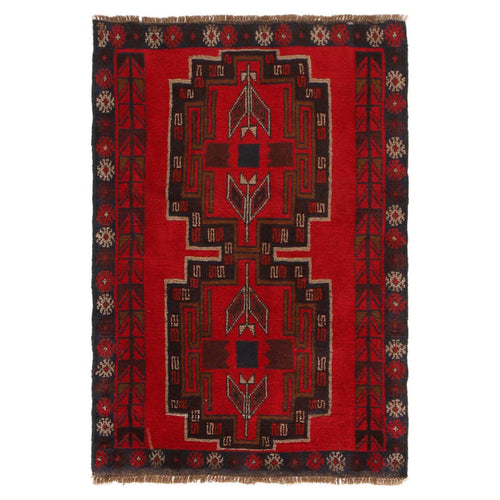 Baluchi Rug Handmade Red Geometric 2x4 ft