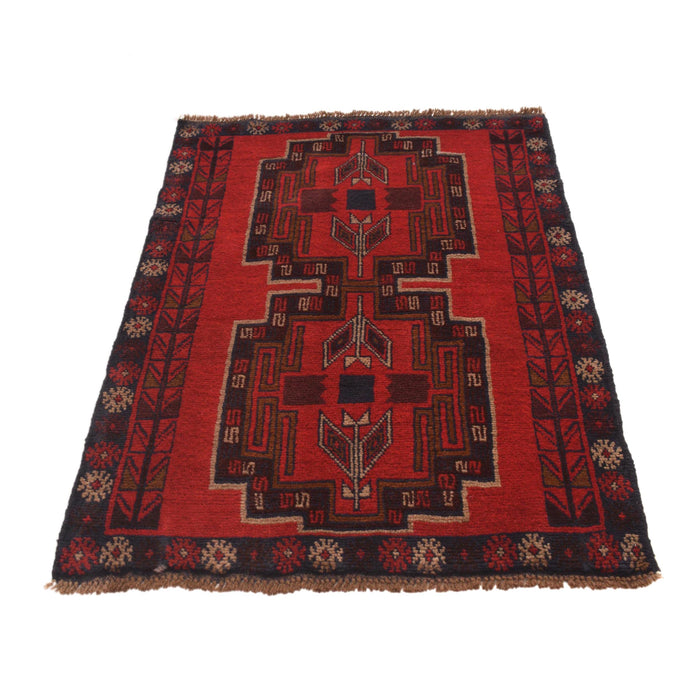 Baluchi Rug Handmade Red Geometric 2x4 ft