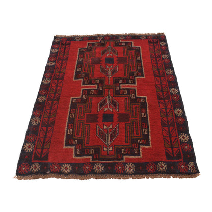 Baluchi Rug Handmade Red Geometric 2x4 ft