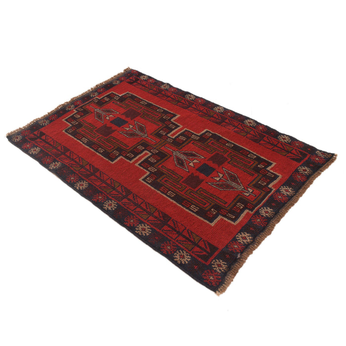 Baluchi Rug Handmade Red Geometric 2x4 ft