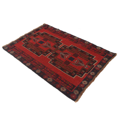 Baluchi Rug Handmade Red Geometric 2x4 ft