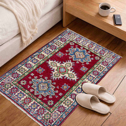 Kazak Rug Handmade Red Medallion 2 x 3 ft