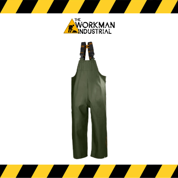 Helly Hansen Gale waterproof rain bib with flexible knit green.