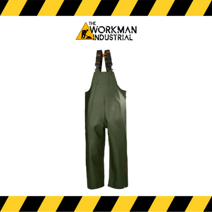 Helly Hansen Gale waterproof rain bib with flexible knit green.