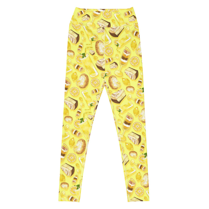 Lemon kawaii high-waisted leggings in yellow with layered lemon parfaits and fresh mint sprigs