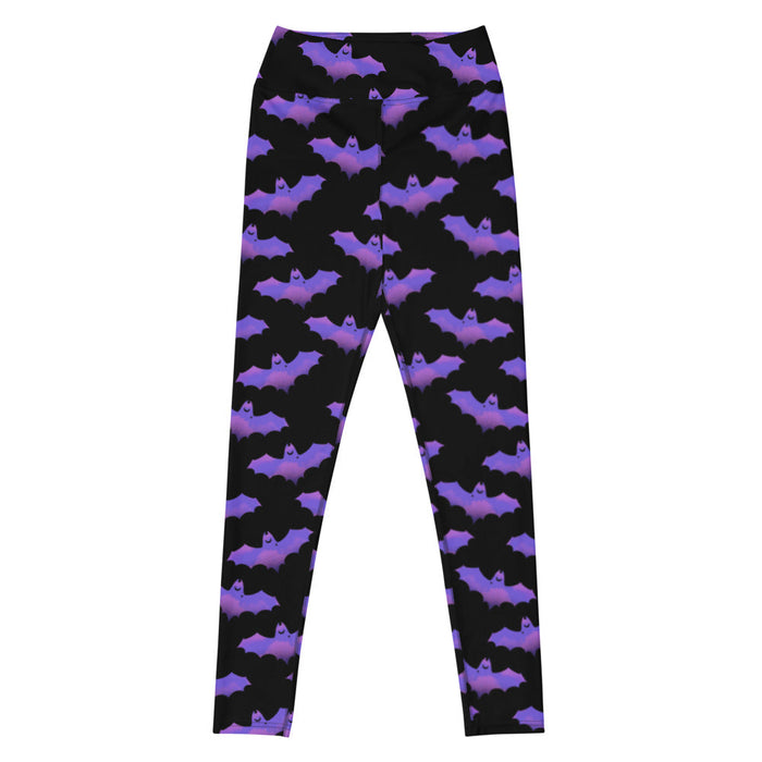 Morrigan alternative high-waisted leggings in lavender with painterly bats and tiny crescent moons