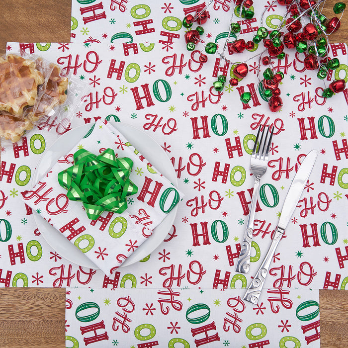 Ho Ho Ho Table Linens table linens displayed as a coordinated tabletop setting.